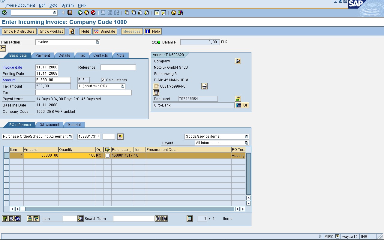 Invoice verification in sap mm tcode